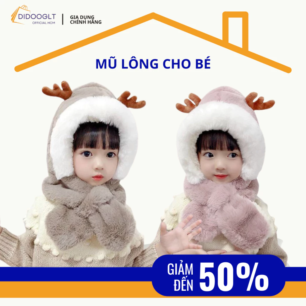 Mũ Lông Tai Hươu Đáng Yêu Kèm Khăn Quàng Giữ Ấm Mùa Đông Cho Bé_Didooglt