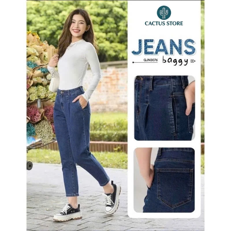 Quần jean cactus nữ kiểu dáng baggy tôn dang, quần bò cạp liền co giãn thoải mái beggy (M2222)