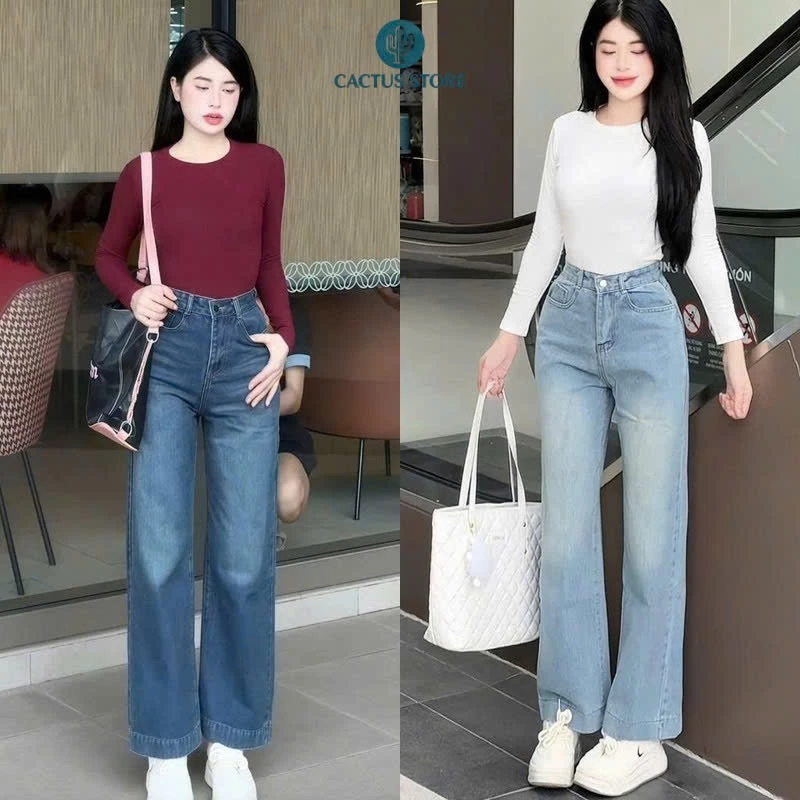 [773] Quần Jean Ống Rộng Nữ ( 40-60kg ) , Quần Bò Ống Suông Lưng Cao Tôn Dáng , Vải Jean Mềm Mặc Thoải Mái