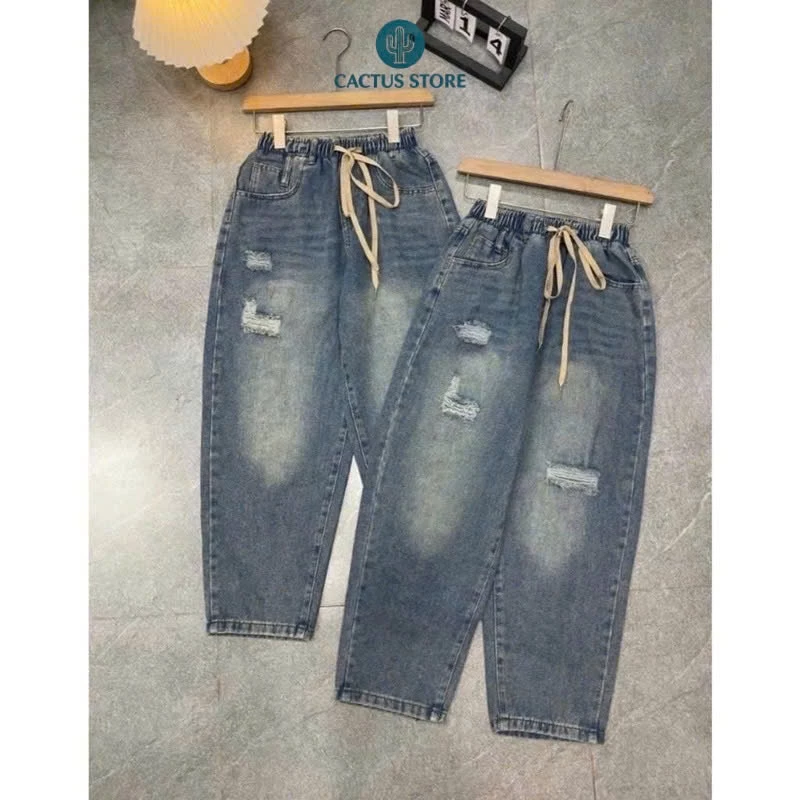 ( JEAN ĐẸP) Quần Jean bò baggy Xuông Nữ Cạp Cao Quần Jean Lưng Chun Cạp Chun Ông Đứng Phong Cách Hàn Quốc