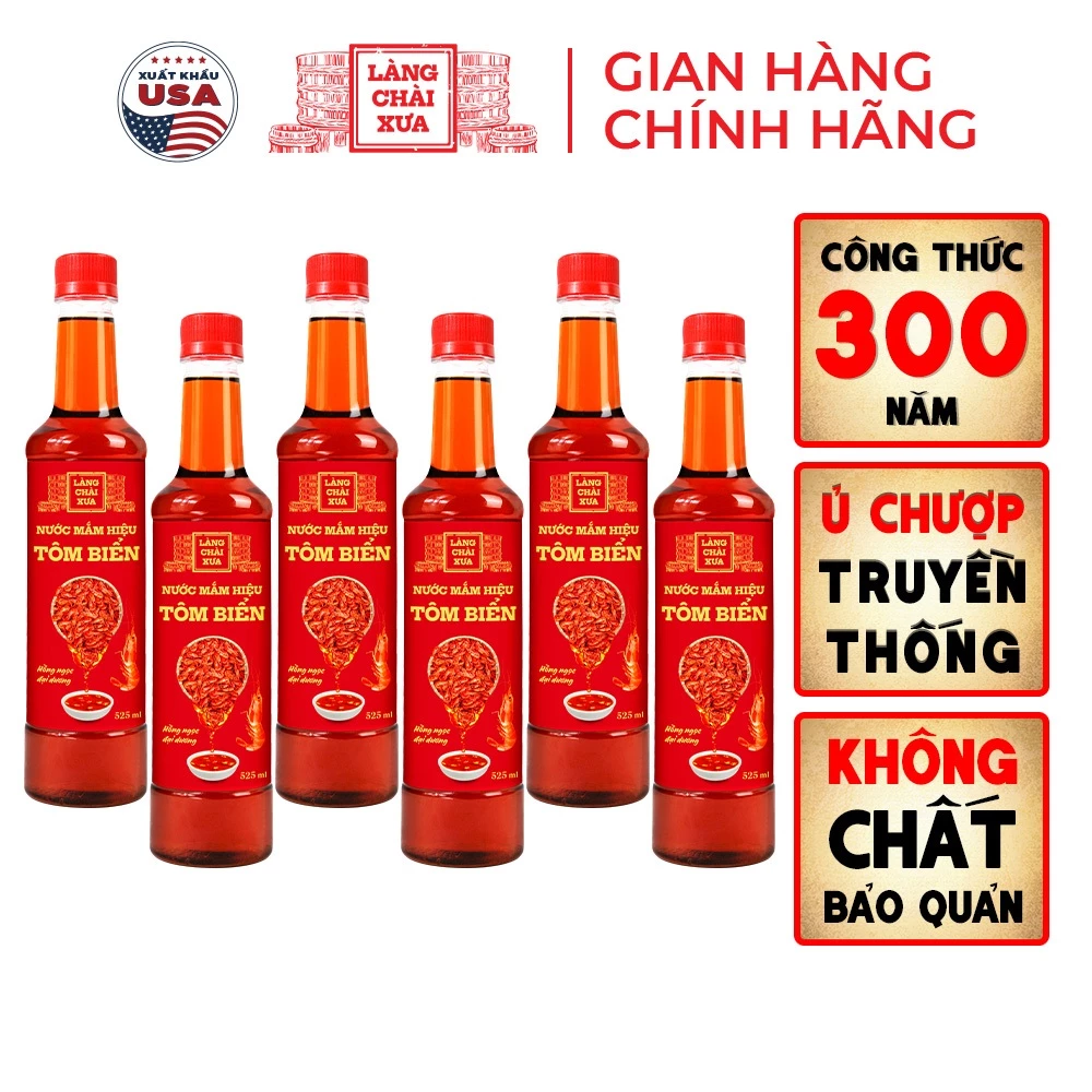 [TẶNG 1 NƯỚC TƯƠNG 125ML] THÙNG 6 CHAI Nước mắm hiệu tôm biển 525ml truyền thống Làng Chài Xưa