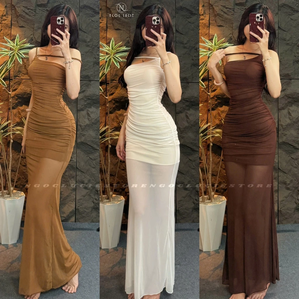 D1070 - Đầm Body Lưới Nhún Cách Điệu Sang Chảnh, Tôn Dáng - Ngọc Lucie