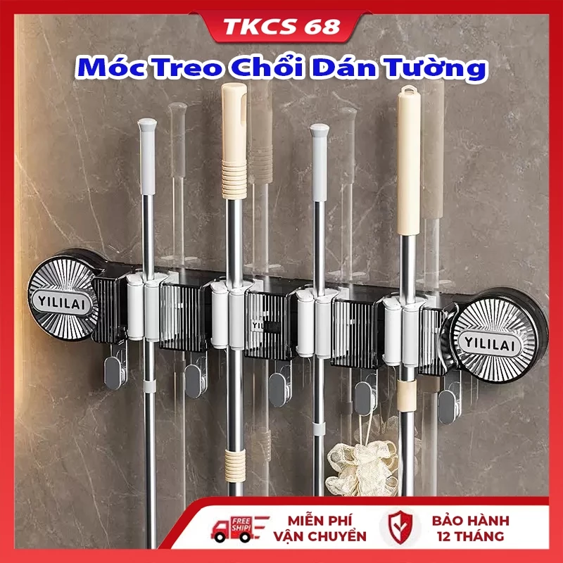 Kẹp treo chổi, móc treo cây lau nhà siêu chắc dán tường kèm móc treo , giá treo chổi dán tường đa năng chịu lực cao cấp