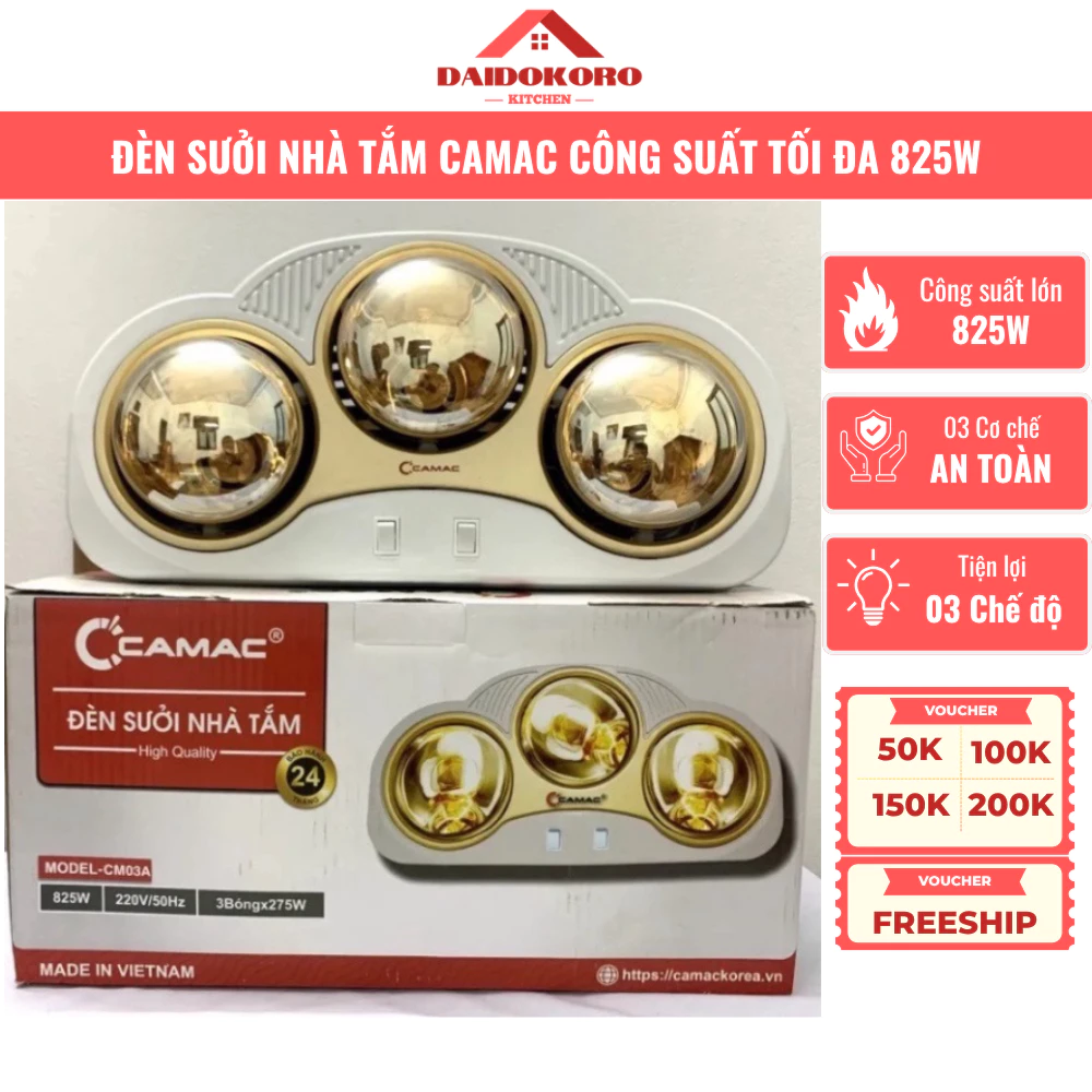 Đèn Sưởi Nhà Tắm Vovi Camac 2 Bóng Và 3 Bóng Hàng Chính Hãng, Chống Ẩm, Cách Điện, Chống Cháy Nổ