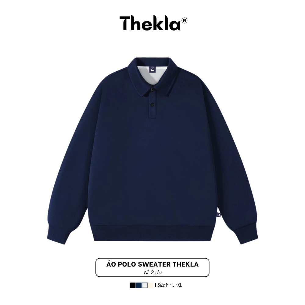 Áo Nỉ 2 Da Polo Cổ Bẻ Dáng Xuông Form Rộng By Thekla Trơn - BST313 Unisex Cho Nam Nữ Giữ Ấm Thu Đông