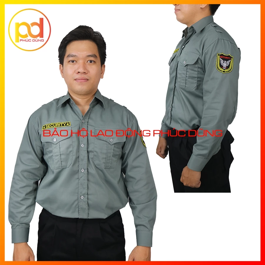 Áo đồng phục bảo vệ màu xám đậm dài tay đồng phục chuyên nghiệp đẹp thấm hút mồ hôi giá rẻ
