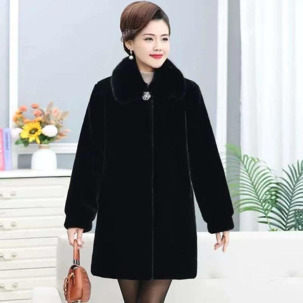 (sẵn) Áo Khoác Lông Nữ Trung Niên Cao Cấp – Áo Khoác Lông Cổ Lông Sang Trọng, Giữ Ấm Tốt, Phong Cách Quý Phái
