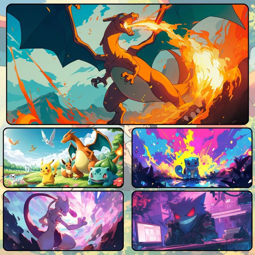 Bàn Di Chuột, Tấm Lót Chuột POKEMON Cỡ Lớn 80x30cm / 90x40cm / 120x60cm Chống Trượt, Bền Đẹp