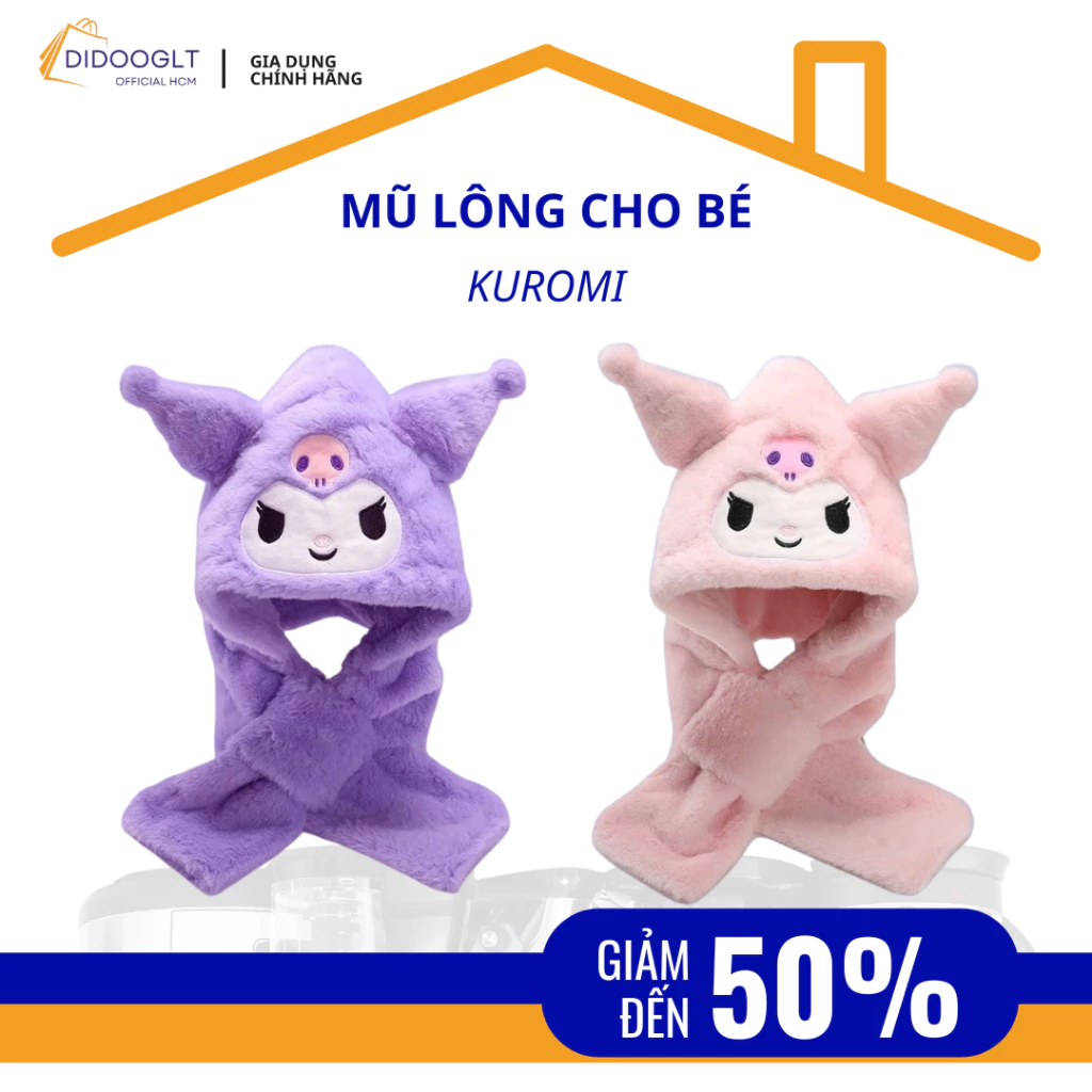 Mũ Lông Kuromi Mềm Mại Kèm Khăn Quàng Cổ Dành Cho Bé ( DIDOOGLT )