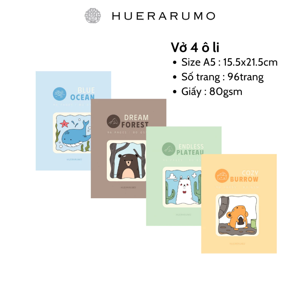 Vở 4 Ô Ly A5 96 Trang HUERARUMO – Giấy 80gsm – Bộ sưu tập Tiny Habitats