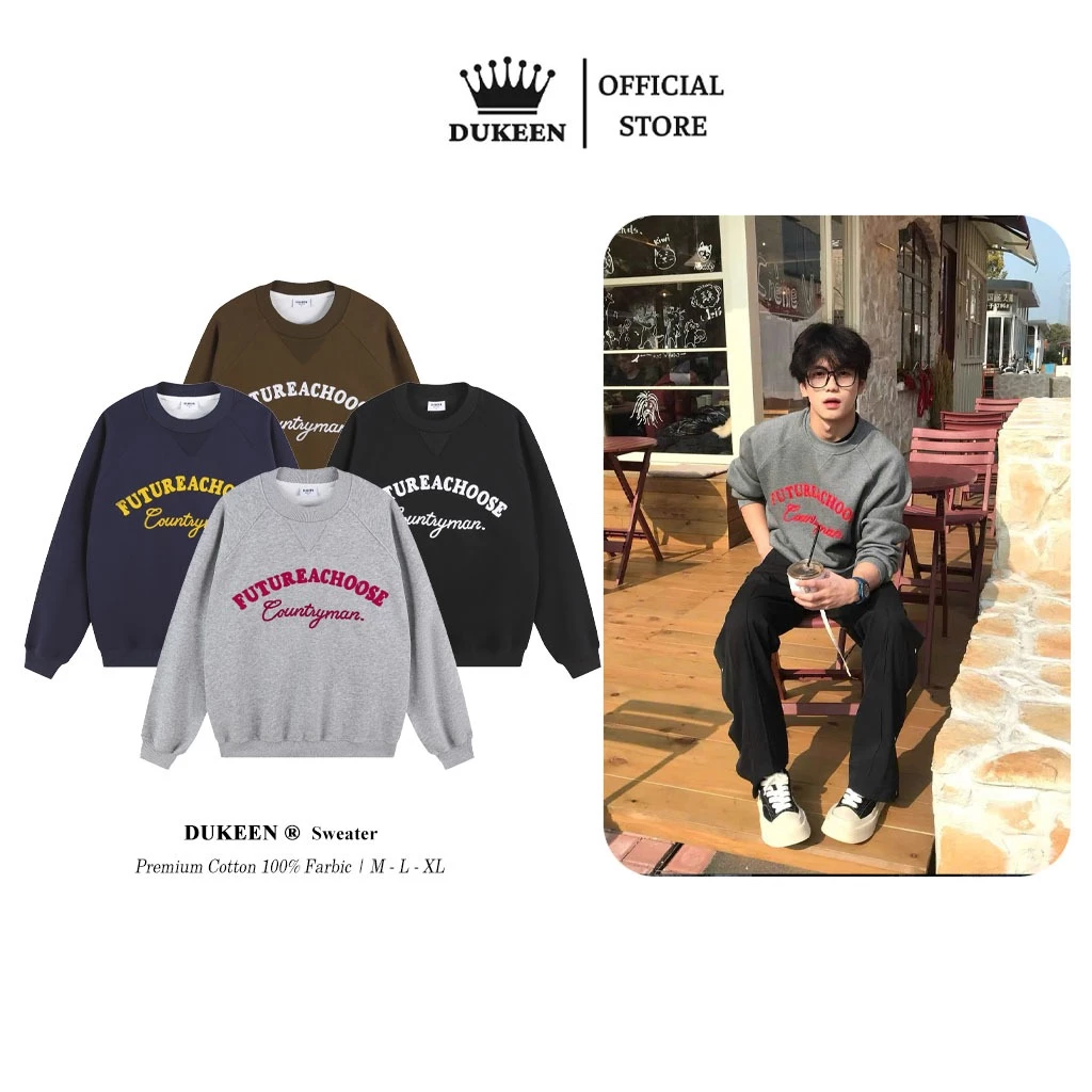 Áo Sweater Dukeen Basic Local Brand Dáng Rộng Nam Nữ Thêu 3D AD106