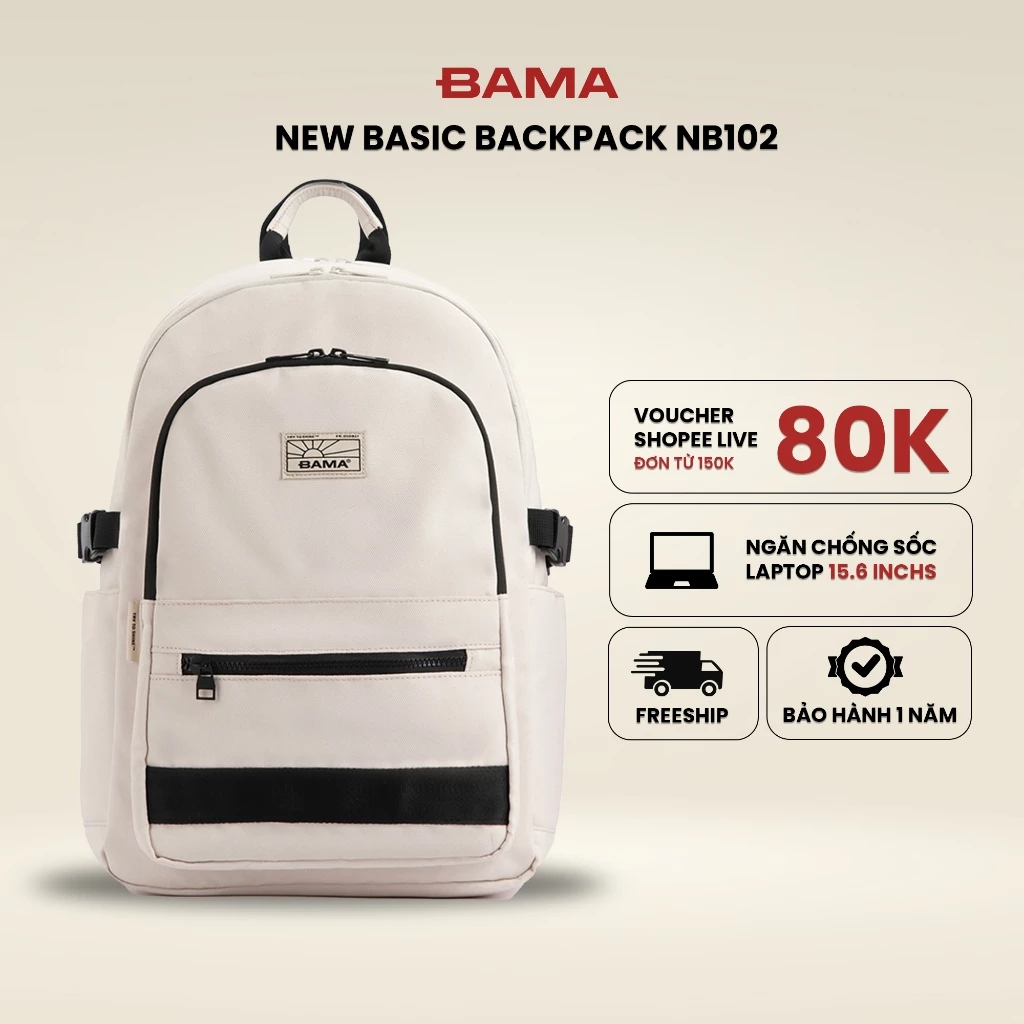 Balo nam nữ đi học đi làm BAMA New Basic Backpack NB102 chống nước nhiều ngăn, cặp sách đi học đựng laptop 15 6 inch