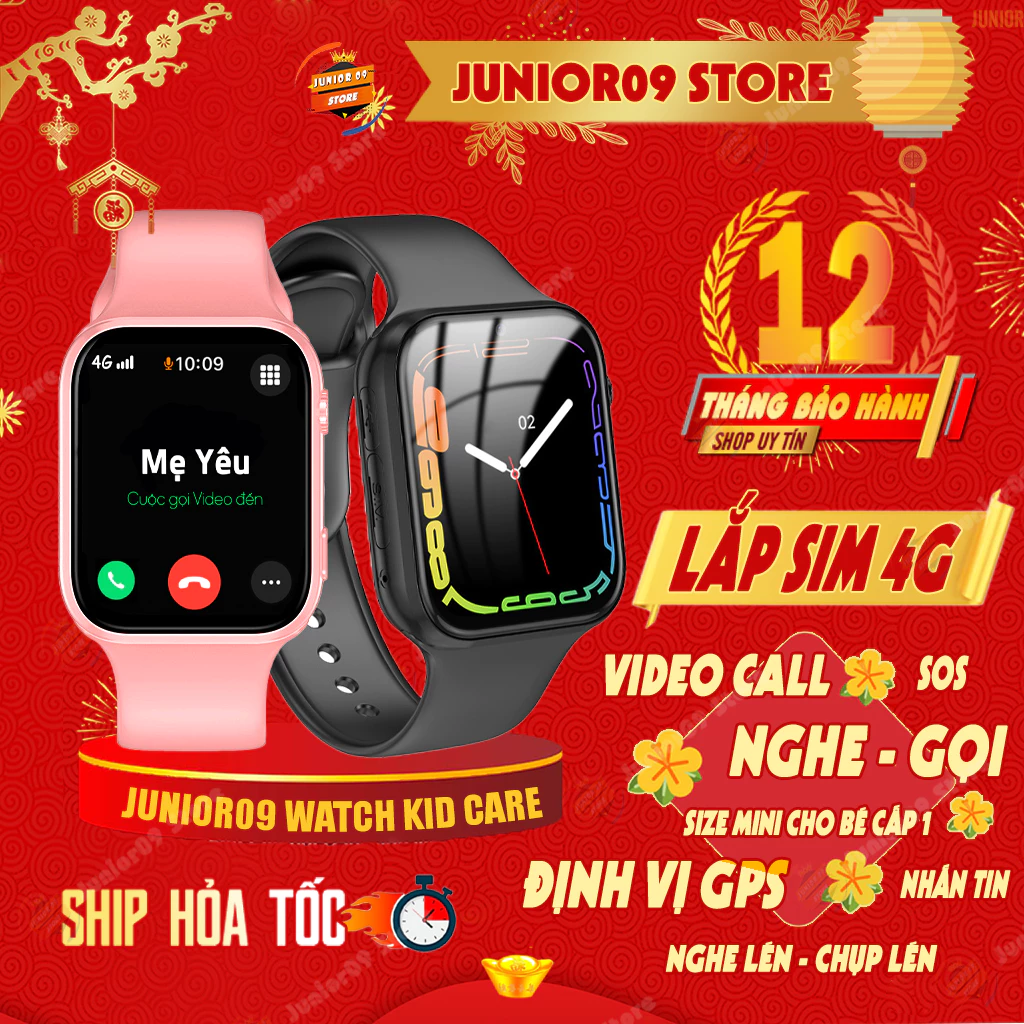 Đồng hồ thông minh Trẻ em JUNIOR09 WATCH KID CARE, Lắp sim 4G Nghe gọi độc lập | Định vị | Video Call | Phát SOS cho bé
