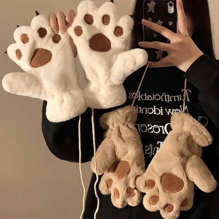 Găng Tay Lông Hình Chân Gấu Mèo Dễ Thương – Bao Tay Giữ Ấm Mùa Đông Cosplay Paws Gloves