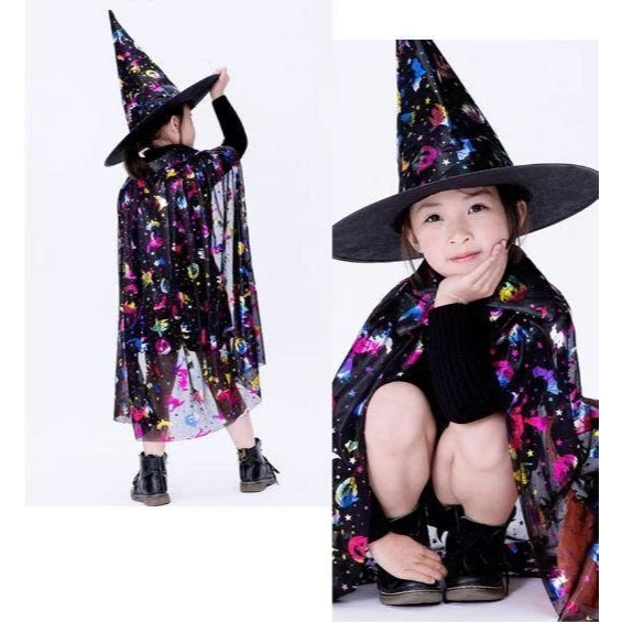 Áo choàng phù thủy kèm mũ hóa trang Halloween, set 2 áo choàng hóa trang phù thủy, phụ kiện hóa trang