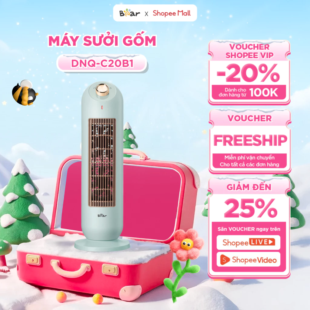 Quạt Sưởi Gốm Cho Bé Bear Đèn Sưởi Máy Sưởi Đứng Phòng Tắm Nhà Tắm An Toàn Cho Bé Sơ Sinh Sưởi Ấm Mùa Đông DNQ-C20B1