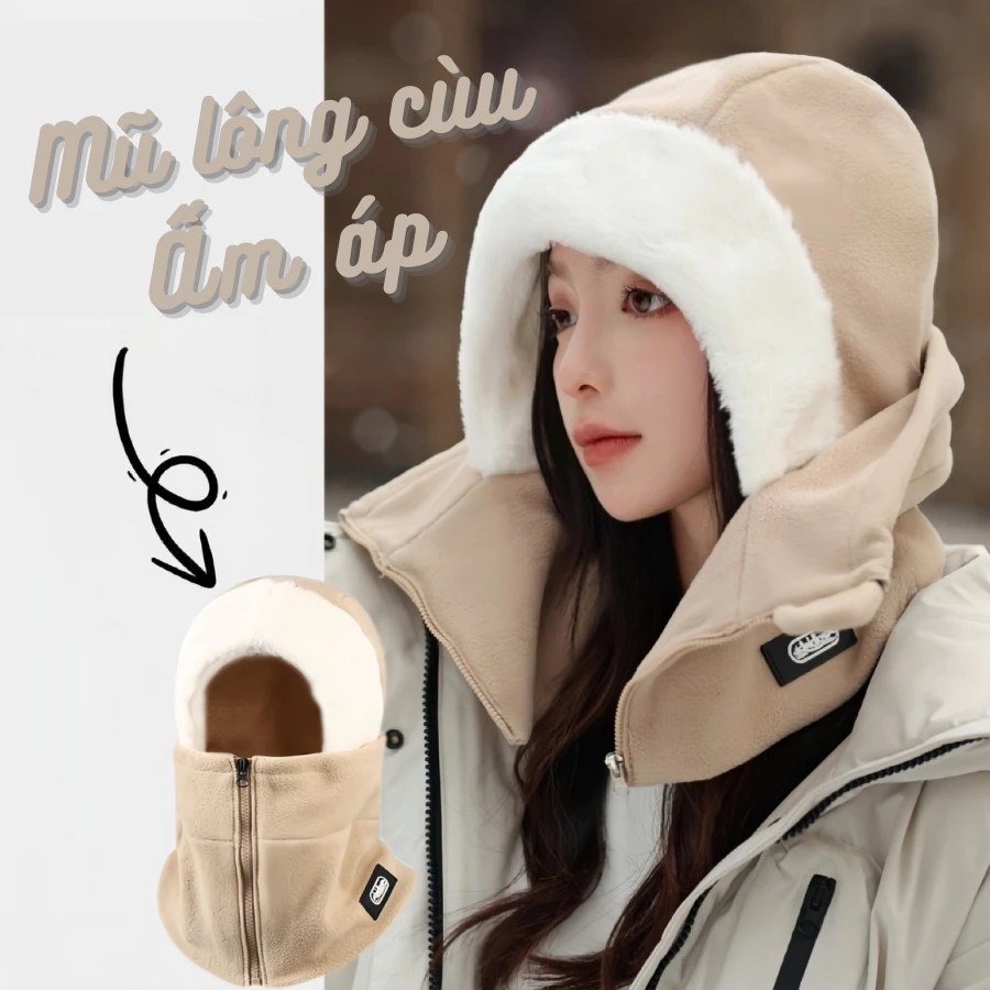 Mũ Trùm Đầu Lông Cừu TORO Siêu Mịn Che Kín Cổ, Mũ Giữ Ấm Mùa Đông Toàn Diện Unisex