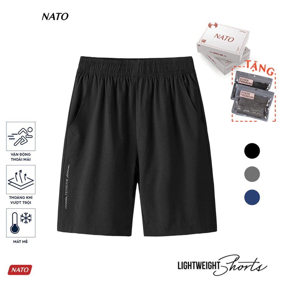 Quần Short Thể Thao Nam Nato Terexy Vải Thun Lạnh Cao Cấp Có Túi Màu Đen Xám Xanh Navy Co Giãn