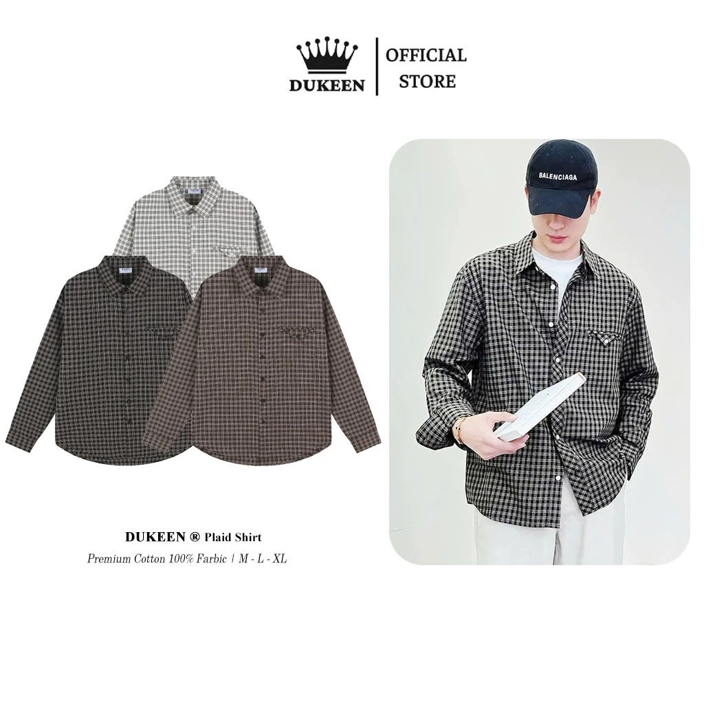 Áo Sơ Mi Kẻ Dài Tay Dukeen Unisex Phối Cơi Ver 2 Trẻ Trung Phong Cách Hàn Quốc SM107