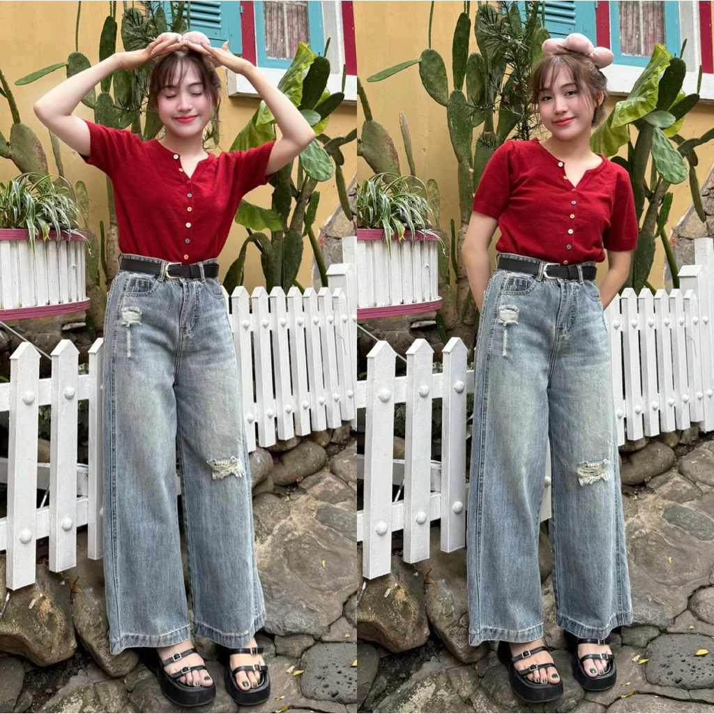 (95CM) Quần jean nữ ống suông , jean bò suông nấm ,  Đủ Size S/M/L ( 6400 )
