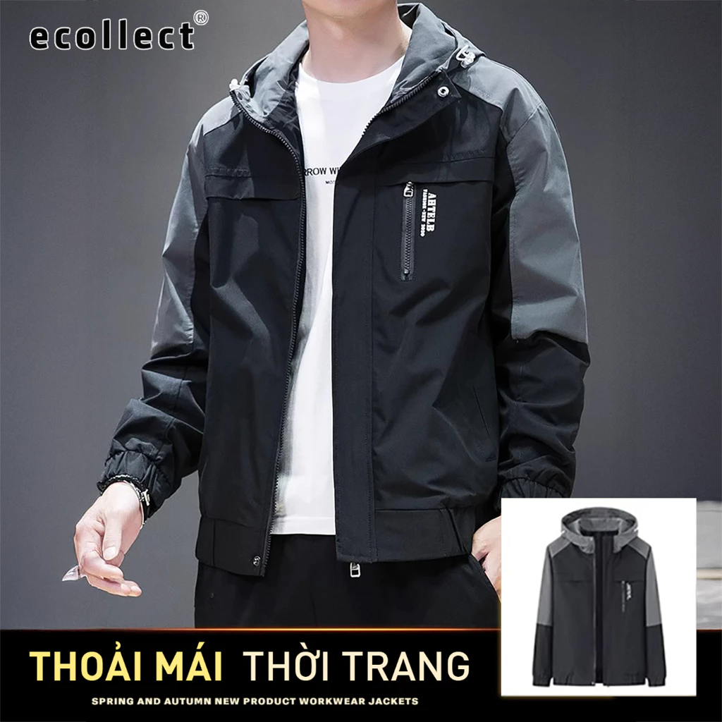 Áo khoác gió nam ECOLLECT G06 phom rộng có mũ, trượt nước, phong cách workwear Công Sở Thu Đông 2025