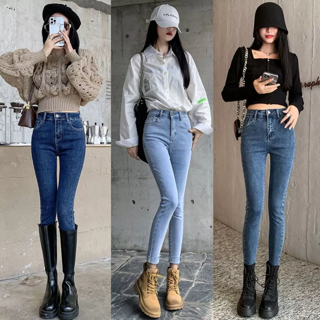 Quần Jean Ôm nữ Skinny cạp cao co giãn tôn dáng màu xanh đen trơn MIAA phong cách trẻ trung