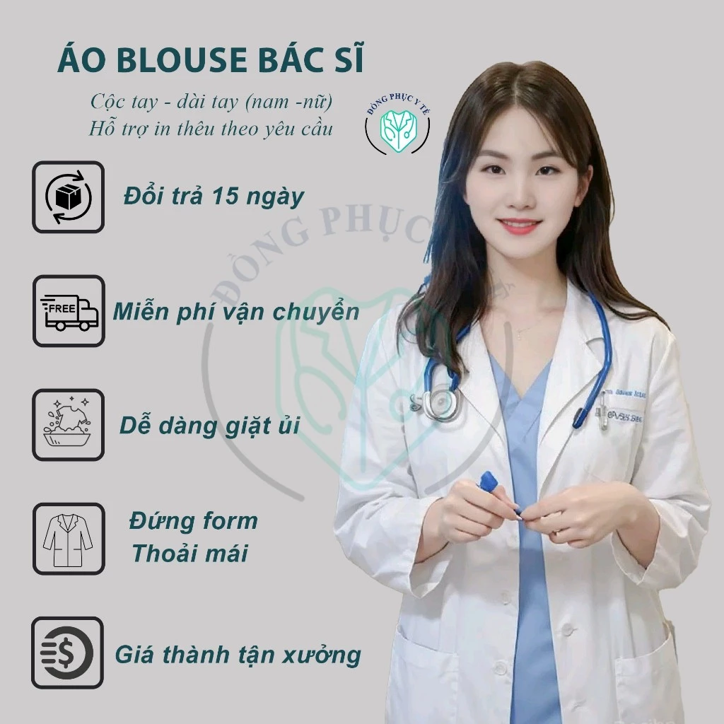 Áo Blouse Bác Sĩ Dáng Dài Nam/Nữ KTV-  Hương Scrubi+