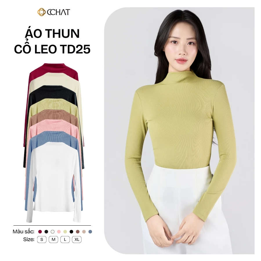 Áo Thun  Tay Dài Cổ Leo Dáng Ôm Body Chất Vải Cao Cấp Co Giãn Mềm Mịn 25TDC2015OB