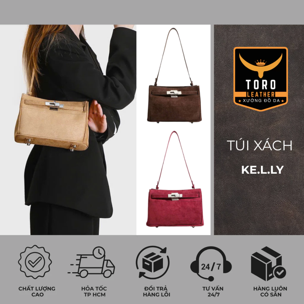Túi K.E.L.L.Y Shoulder Bag (Hàng có sẵn) - Túi xách hot trend chất liệu da lộn microfiber