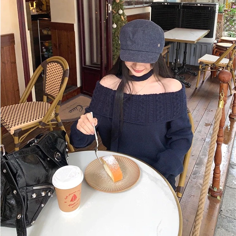 Áo len nữ trễ vai form rộng KÈM KHĂN CỔ phong cách ulzzang Hàn Quốc 24Feb.studio AKN0044