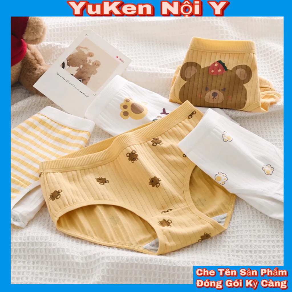 5 Quần Lót Gấu Vàng Gân Tăm Cho Bé Gái Chất Liệu Mịn,Dai Co Giản 4 Chiều