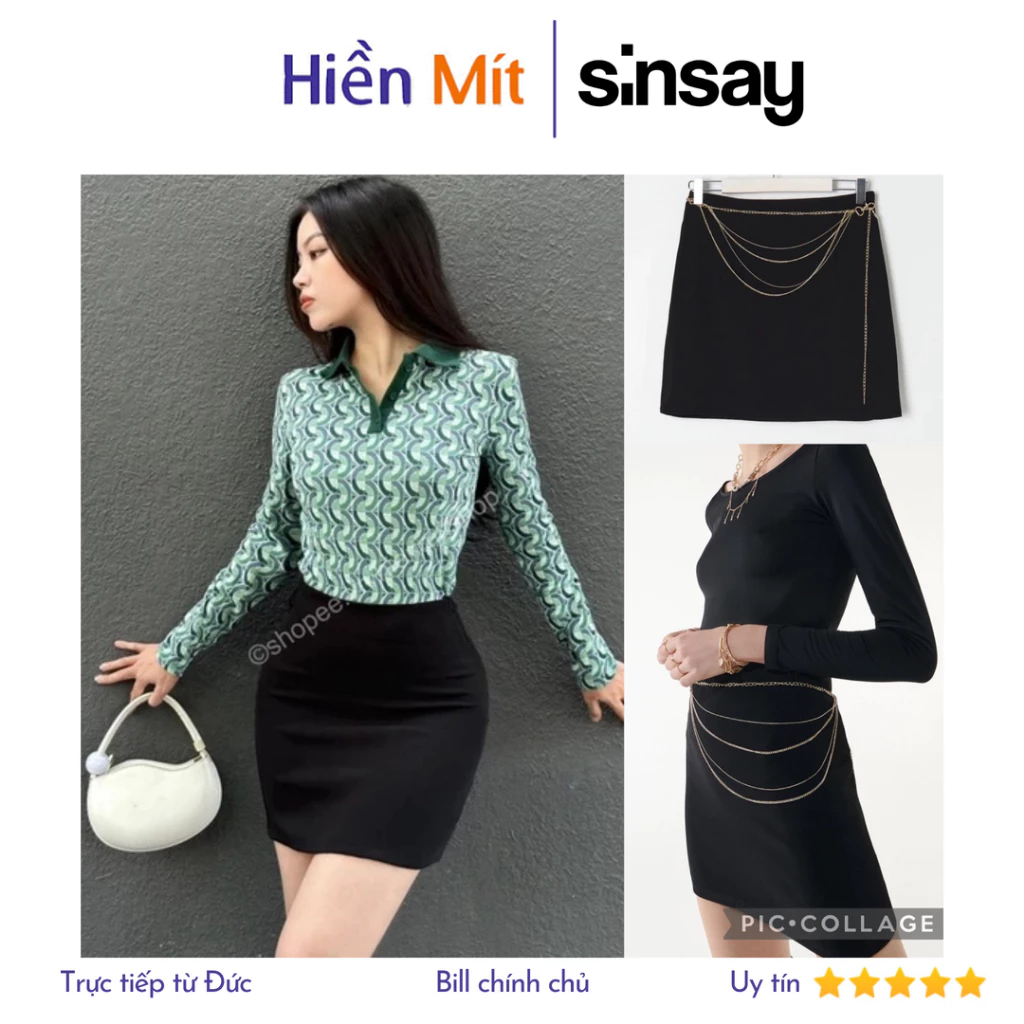 SINSAY Đức - Chân váy ngắn phối trang sức (có thể tháo rời) thời trang lạ trẻ trung năng động màu đen 2028F-99X chữ A