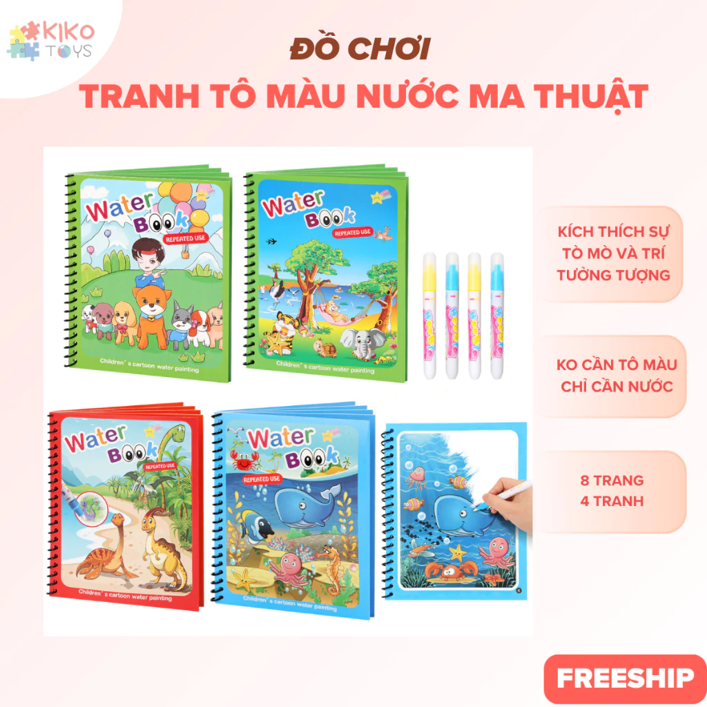 Tranh Tô Màu Nước Ma Thuật Magic Cho Bé Tái Sử Dụng Nhiều Lần – Tặng Kèm Bút