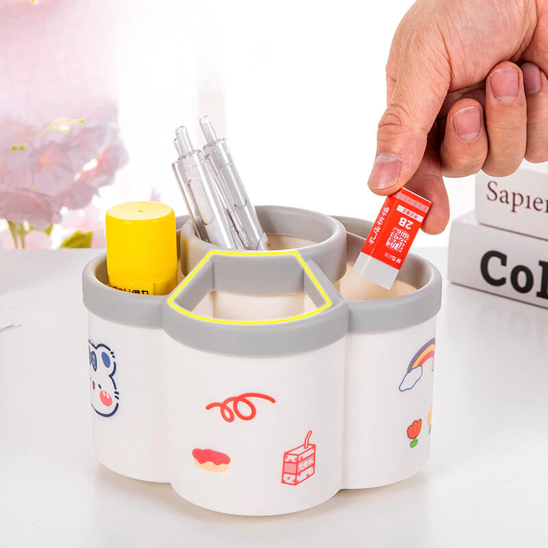 HỘP BÚT HÌNH HOA nhiều ngăn kèm STICKER, Ống Đựng Bút Nhựa Hình hoa 6 ngăn để bàn làm việc học tập MAIHONGPHONG 1211