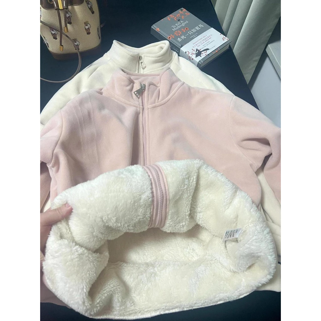 𝐂𝐡𝐚𝐫𝐥𝐨𝐭𝐭𝐞.𝐨𝐝_ [KÈM ẢNH THẬT] Áo Khoác Nỉ Cổ Đứng Lót Lông Cừu Siêu Dày Dáng Rộng QCCC