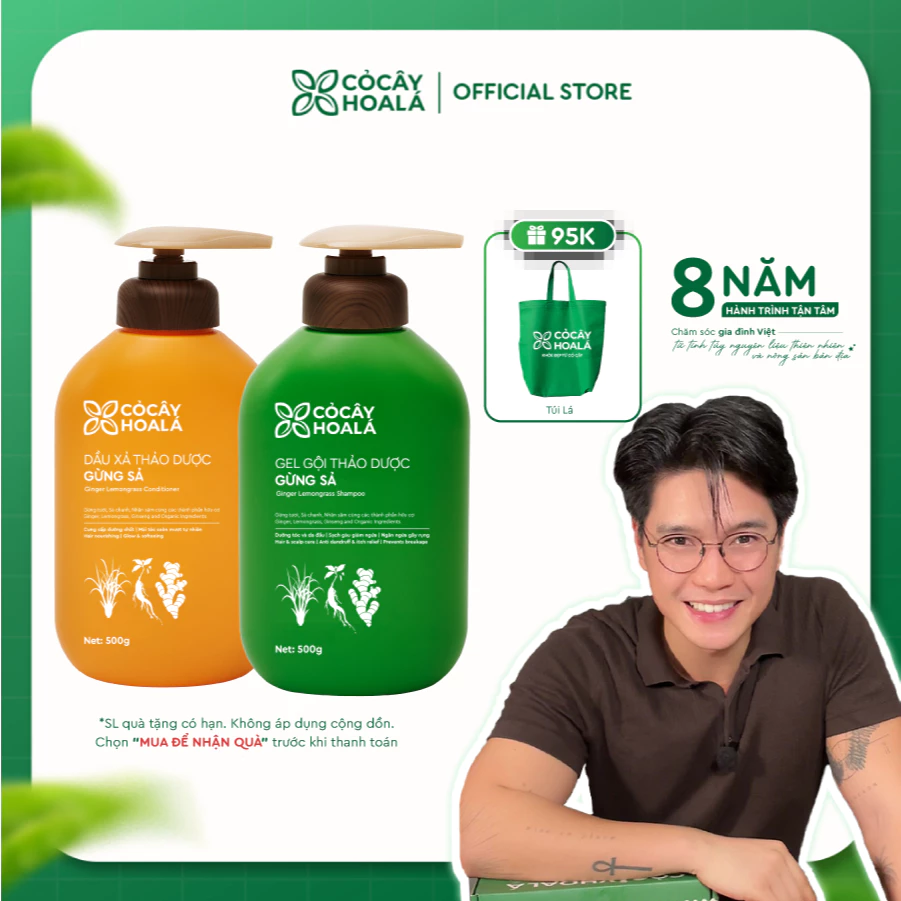 Dầu Gội Thảo Dược Cỏ Cây Hoa Lá Gừng Sả Hỗ Trợ Làm Dày Tóc, Giảm Bết Dầu 500g