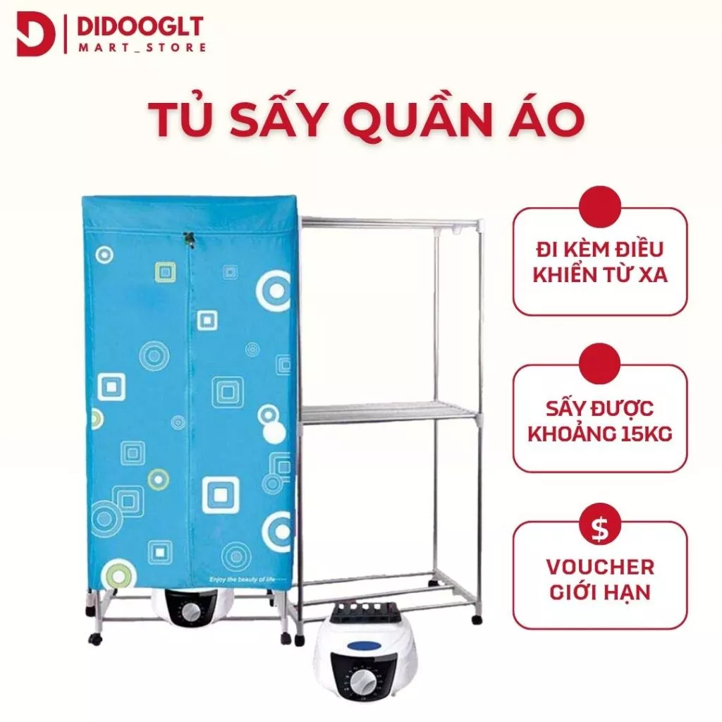 Tủ Sấy Quần Áo Siêu Bền Chạy Êm Kèm Điều Khiển Từ Xa Công Suất 1500W  Gấp Gọn Dễ Dàng