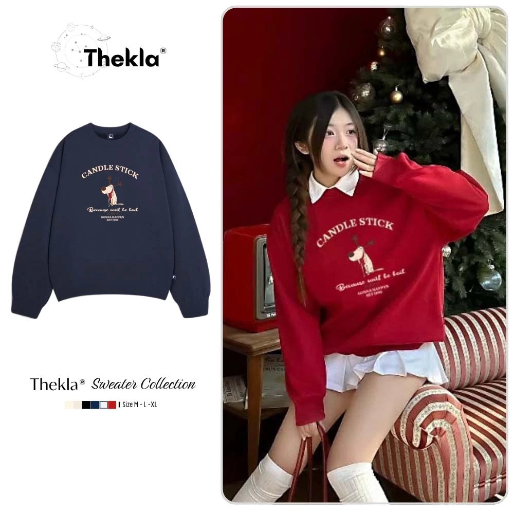 Áo Sweater THEKLA BST164 Hình Candle - Áo Nỉ Lông Cáo Cao Cấp, Form Rộng Oversize