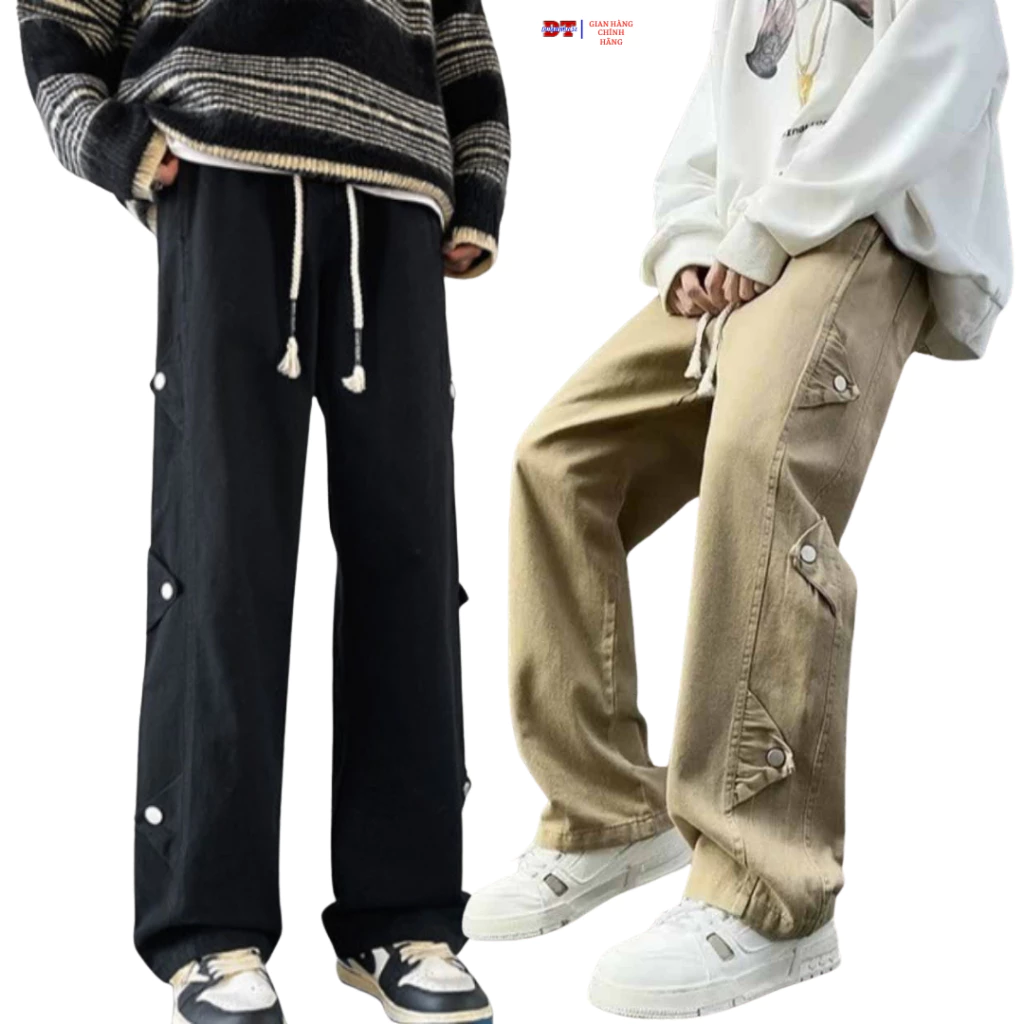 Quần Dài 6 Nút nam, nữ chất kaki Có Dây Rút Eo, Quần suông ống rộng Unisex phối túi size 40-75kg K1