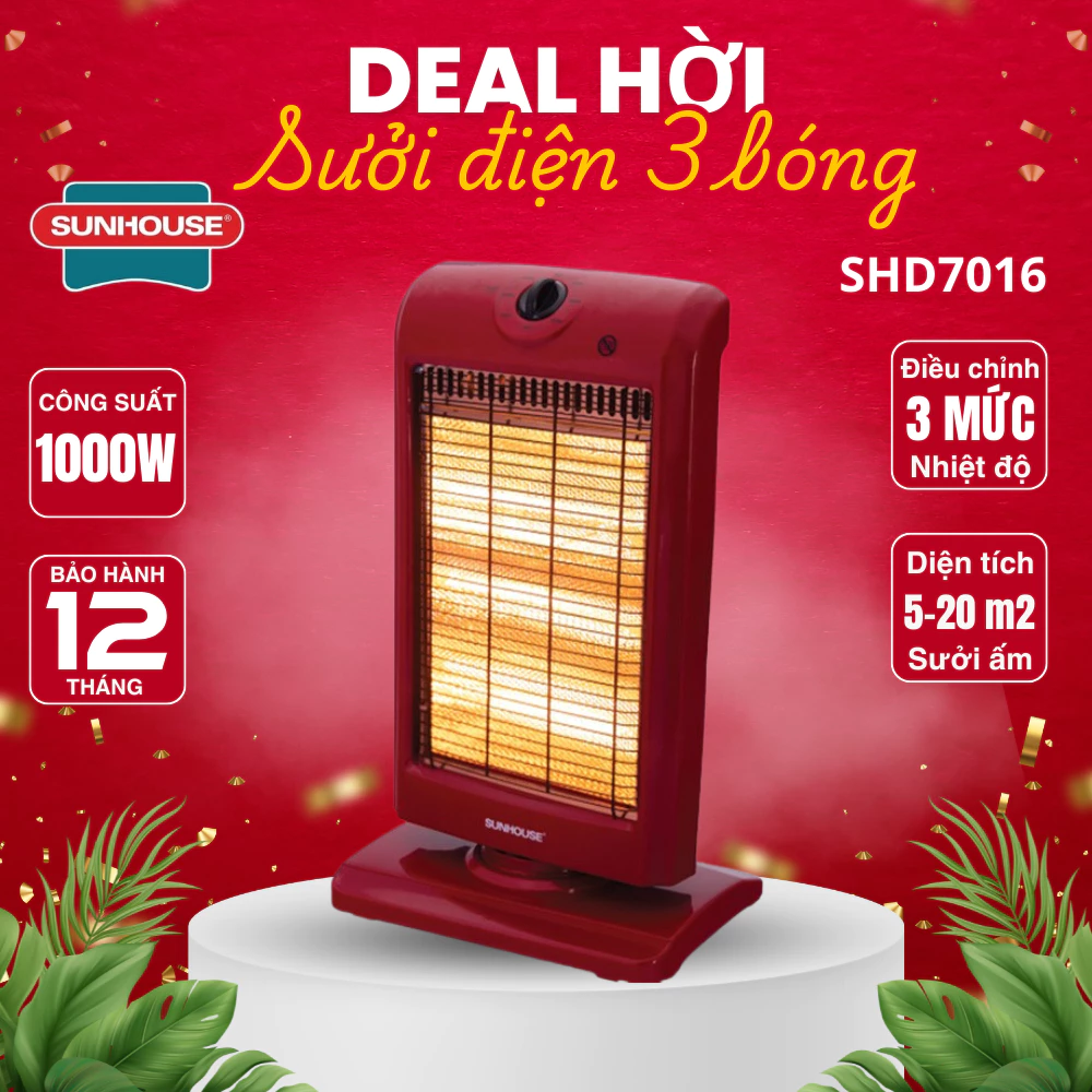 Đèn sưởi 3 bóng Sunhouse SHD7016, Máy sưởi sunhouse SHD7016, tốc độ làm ấm nhanh, tỏa nhiệt đều
