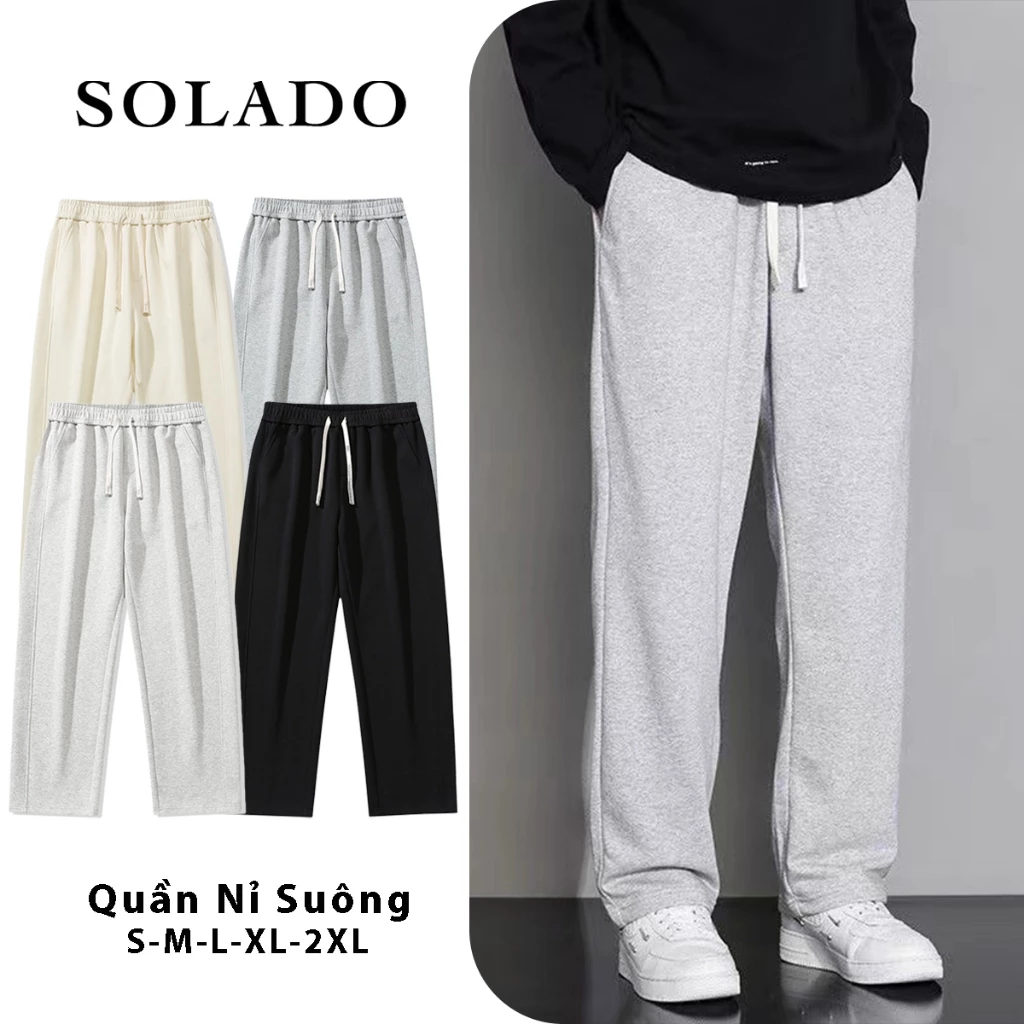 Quẩn dài nỉ tăm nam nữ cạp chun SOLADO form suông ống rộng kiểu dáng basic đen be ghi QNI