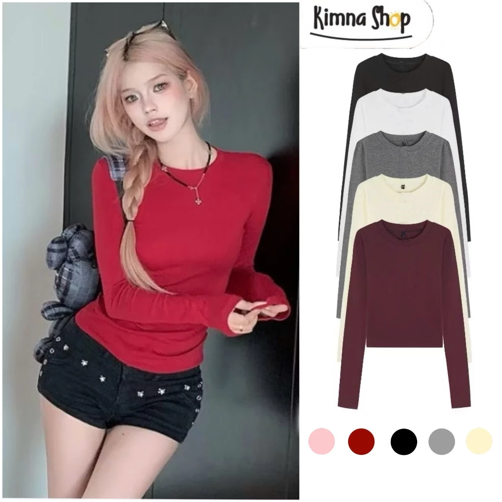 Áo Thun Cotton Zip Cổ Tròn Tay Dài Ôm Body Tôn Dáng