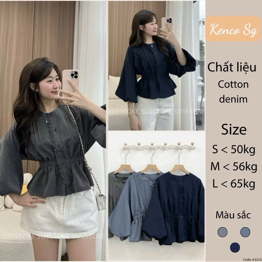Áo Sơ Mi Xếp Li Trước Cúc Dọc Viền Bèo Chun Eo Tay Bồng A7216 KENCO clothing Sg