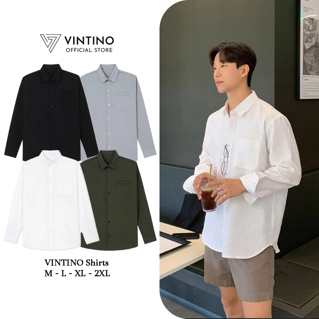 Áo Sơ Mi Nam Dài Tay VINTINO Vải Đũi LINEN Form Suông Hàn Quốc Màu Xanh Than Trắng Đen SM02