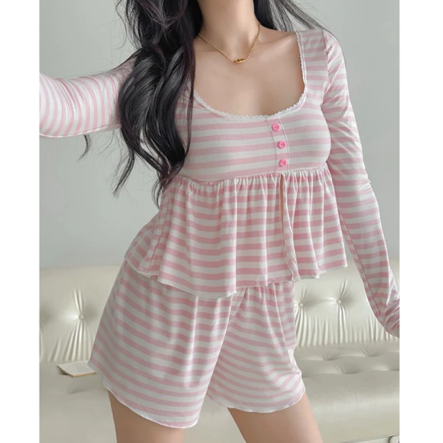 Xoè Set - bộ mặc nhà cổ vuông tay dài thun mịn