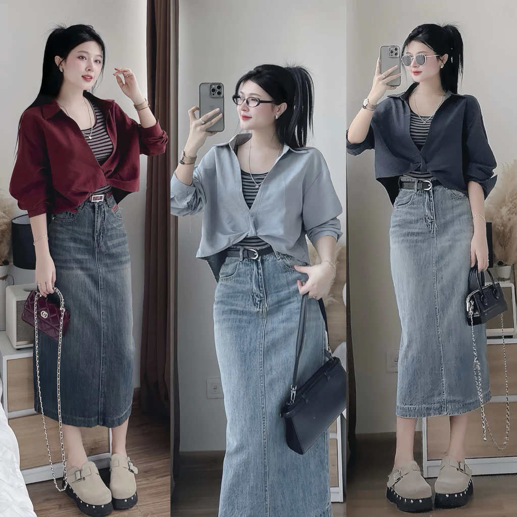 Set Áo Sơ Mi kèm Áo Kẻ Ba Lỗ, Set Áo Kiểu Đi Chơi, Đi Tiệc Dễ Phối Đồ 3 Màu Xám, Đỏ,Xanh Nổi Bật