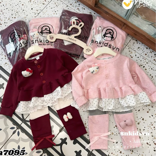 Set đồ thu đông cho bé gái 6-18kg đi học đi chơi noel Tukibaby, đồ bộ dài tay thu đông chất len lông thỏ phối chấm bi