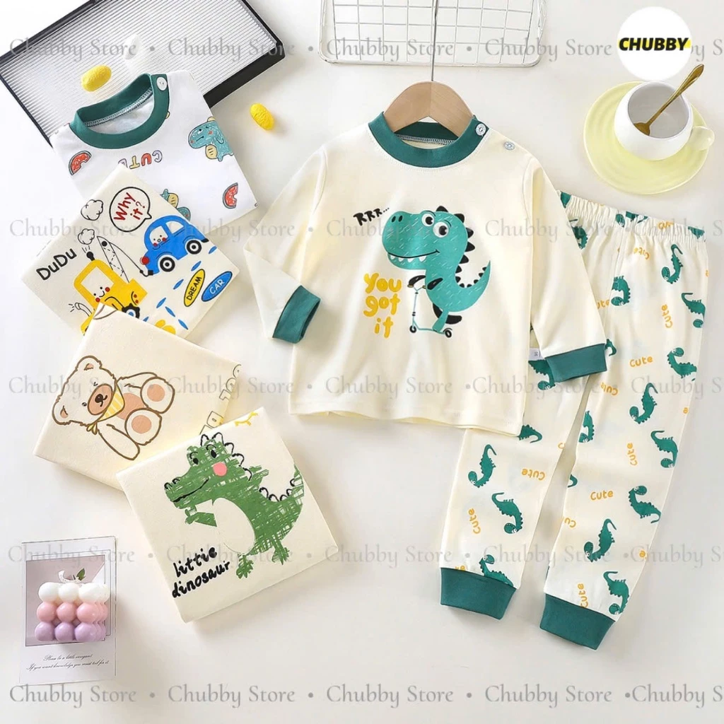 Bộ Đồ Dài Tay Mặc Nhà Cho Bé Trai Bé Gái Chất 100% Cotton Mềm Mại Ấm Áp Cho Bé Hình In Siêu Xinh