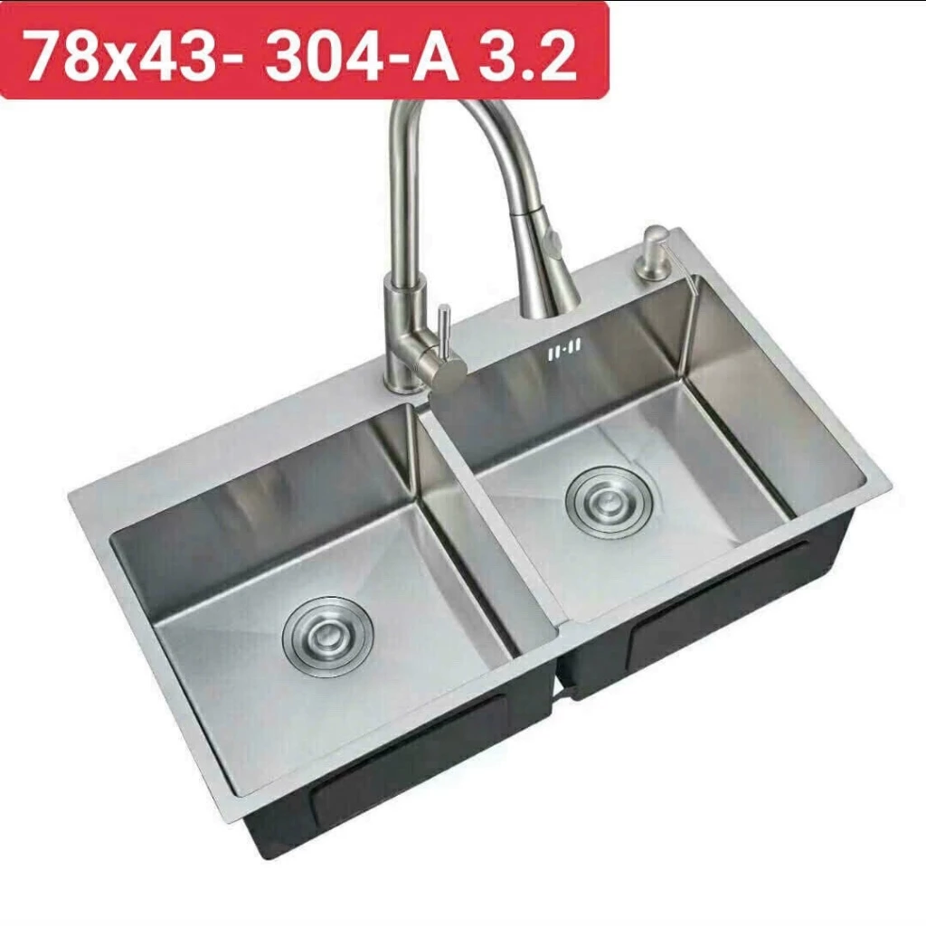 Chậu Rửa Bát đúc 2 Hố Inox304 Kèm Vòi Dày 3.0mm Hàng Chính Hãng Bảo Hành 10 Năm