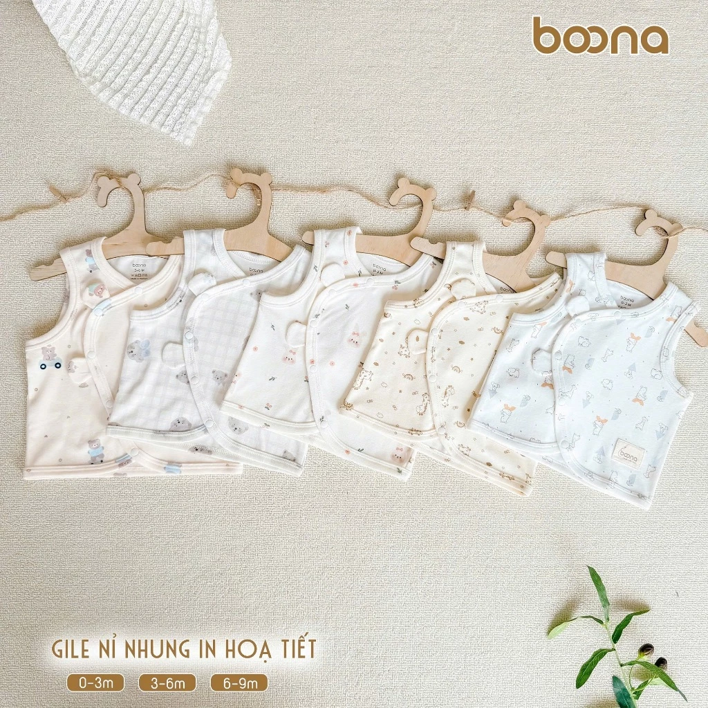 Áo Gile Nỉ Nhung Petit In Họa Tiết Cao Cấp Boona Dành Cho Bé Sơ Sinh 3-9Kg